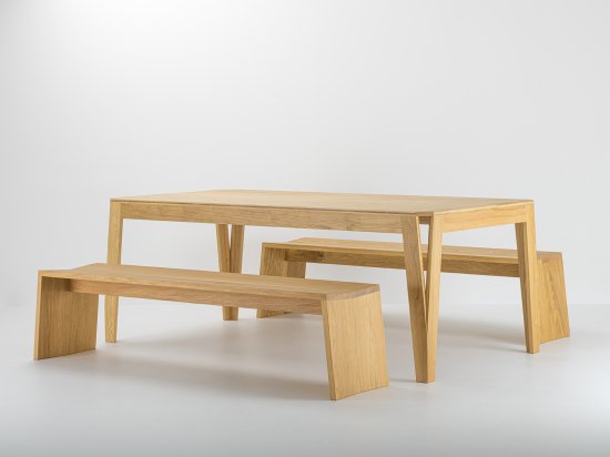 MéliMélo table and PAP benches in oak - Design and Solid Wood 100% Made in France