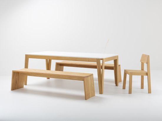 Table MéliMélo résine et Bancs PAP en chêne - Meuble Éco-design en chêne massif et résine