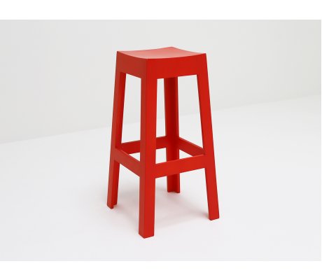 Tabouret de bar Wak en chêne laqué rouge d'occasion - prototype éco-responsable