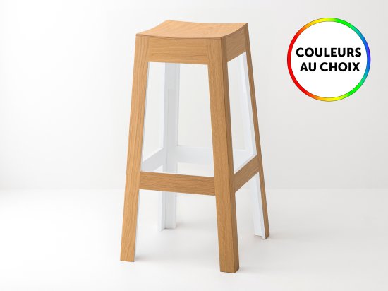 Custom color lacquered ash wood stool - Wak