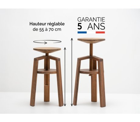 Tabouret en bois à vis - Clock en noyer
