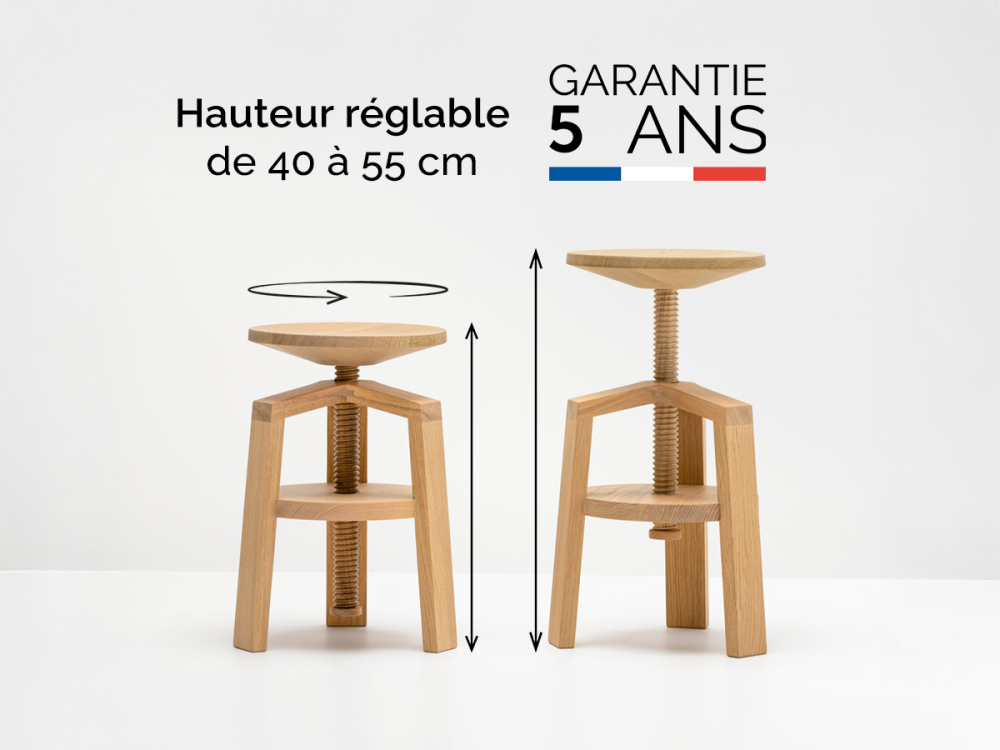 CLOCK 4055 screw stool - Wood and design made in France - Delavelle