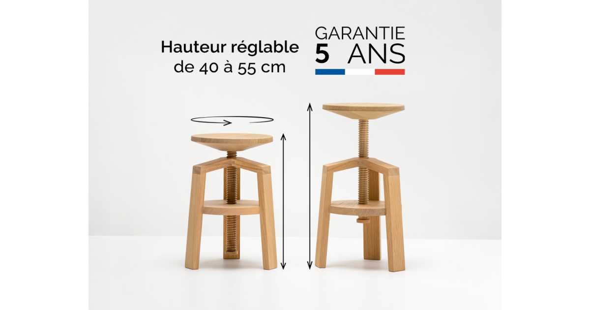 CLOCK 4055 screw stool - Wood and design made in France - Delavelle